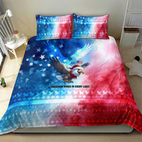 USA Christmas Bedding Set with Santa Eagle Red White Blue Snowflake Pattern and American Flag - Wonder Print Shop