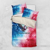 USA Christmas Bedding Set with Santa Eagle Red White Blue Snowflake Pattern and American Flag - Wonder Print Shop