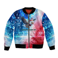 USA Christmas Bomber Jacket with Santa Eagle Red White Blue Snowflake Pattern and American Flag - Wonder Print Shop