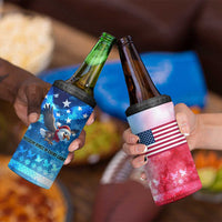 USA Christmas 4 in 1 Can Cooler Tumbler with Santa Eagle Red White Blue Snowflake Pattern and American Flag - Wonder Print Shop