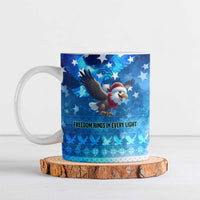 USA Christmas Ceramic Mug with Santa Eagle Red White Blue Snowflake Pattern and American Flag - Wonder Print Shop