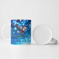 USA Christmas Ceramic Mug with Santa Eagle Red White Blue Snowflake Pattern and American Flag - Wonder Print Shop