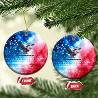 USA Christmas Ceramic Ornament with Santa Eagle Red White Blue Snowflake Pattern and American Flag - Wonder Print Shop
