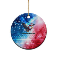 USA Christmas Ceramic Ornament with Santa Eagle Red White Blue Snowflake Pattern and American Flag - Wonder Print Shop