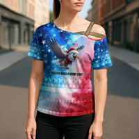 USA Christmas Cross Shoulder Shirt with Santa Eagle Red White Blue Snowflake Pattern and American Flag - Wonder Print Shop