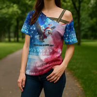 USA Christmas Cross Shoulder Shirt with Santa Eagle Red White Blue Snowflake Pattern and American Flag - Wonder Print Shop
