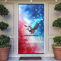 USA Christmas Door Cover with Santa Eagle Red White Blue Snowflake Pattern and American Flag - Wonder Print Shop