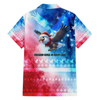 USA Christmas Family Matching Long Sleeve Bodycon Dress and Hawaiian Shirt with Santa Eagle Red White Blue Snowflake Pattern and American Flag - Wonder Print Shop