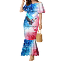 USA Christmas Family Matching Mermaid Dress and Hawaiian Shirt with Santa Eagle Red White Blue Snowflake Pattern and American Flag - Wonder Print Shop