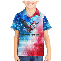 USA Christmas Family Matching Mermaid Dress and Hawaiian Shirt with Santa Eagle Red White Blue Snowflake Pattern and American Flag - Wonder Print Shop