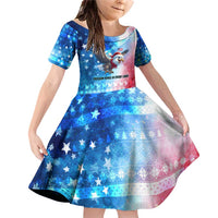 USA Christmas Family Matching Off Shoulder Short Dress and Hawaiian Shirt with Santa Eagle Red White Blue Snowflake Pattern and American Flag - Wonder Print Shop