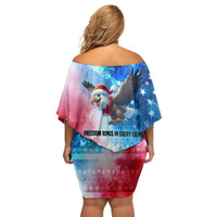 USA Christmas Family Matching Off Shoulder Short Dress and Hawaiian Shirt with Santa Eagle Red White Blue Snowflake Pattern and American Flag - Wonder Print Shop