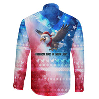 USA Christmas Family Matching Short Sleeve Bodycon Dress and Hawaiian Shirt with Santa Eagle Red White Blue Snowflake Pattern and American Flag - Wonder Print Shop