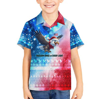 USA Christmas Family Matching Summer Maxi Dress and Hawaiian Shirt with Santa Eagle Red White Blue Snowflake Pattern and American Flag - Wonder Print Shop
