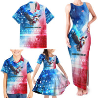 USA Christmas Family Matching Tank Maxi Dress and Hawaiian Shirt with Santa Eagle Red White Blue Snowflake Pattern and American Flag - Wonder Print Shop