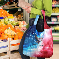 USA Christmas Grocery Bag with Santa Eagle Red White Blue Snowflake Pattern and American Flag - Wonder Print Shop