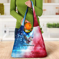 USA Christmas Grocery Bag with Santa Eagle Red White Blue Snowflake Pattern and American Flag - Wonder Print Shop