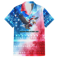 USA Christmas Hawaiian Shirt with Santa Eagle Red White Blue Snowflake Pattern and American Flag - Wonder Print Shop