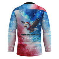 USA Christmas Hockey Jersey with Santa Eagle Red White Blue Snowflake Pattern and American Flag - Wonder Print Shop