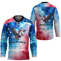 USA Christmas Hockey Jersey with Santa Eagle Red White Blue Snowflake Pattern and American Flag - Wonder Print Shop