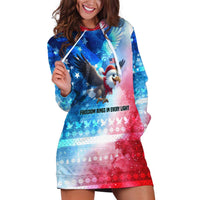 USA Christmas Hoodie Dress with Santa Eagle Red White Blue Snowflake Pattern and American Flag - Wonder Print Shop