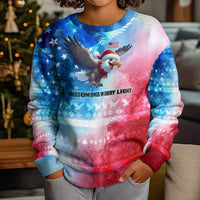USA Christmas Kid Ugly Christmas Sweater with Santa Eagle Red White Blue Snowflake Pattern and American Flag - Wonder Print Shop
