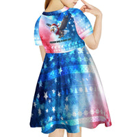USA Christmas Kid Short Sleeve Dress with Santa Eagle Red White Blue Snowflake Pattern and American Flag - Wonder Print Shop