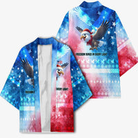 USA Christmas Kimono with Santa Eagle Red White Blue Snowflake Pattern and American Flag - Wonder Print Shop