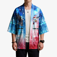 USA Christmas Kimono with Santa Eagle Red White Blue Snowflake Pattern and American Flag - Wonder Print Shop