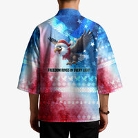 USA Christmas Kimono with Santa Eagle Red White Blue Snowflake Pattern and American Flag - Wonder Print Shop