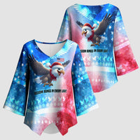 USA Christmas Kimono Sleeve Blouse with Santa Eagle Red White Blue Snowflake Pattern and American Flag - Wonder Print Shop