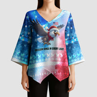 USA Christmas Kimono Sleeve Blouse with Santa Eagle Red White Blue Snowflake Pattern and American Flag - Wonder Print Shop
