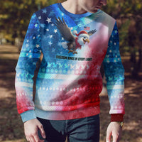 USA Christmas Ugly Christmas Sweater with Santa Eagle Red White Blue Snowflake Pattern and American Flag - Wonder Print Shop