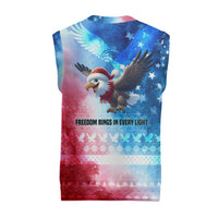 USA Christmas Knitted V-Neck Vest with Santa Eagle Red White Blue Snowflake Pattern and American Flag - Wonder Print Shop