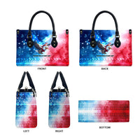USA Christmas Leather Bag with Santa Eagle Red White Blue Snowflake Pattern and American Flag - Wonder Print Shop