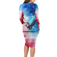 USA Christmas Long Sleeve Bodycon Dress with Santa Eagle Red White Blue Snowflake Pattern and American Flag - Wonder Print Shop