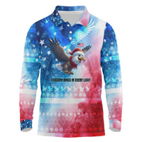 USA Christmas Long Sleeve Polo Shirt with Santa Eagle Red White Blue Snowflake Pattern and American Flag - Wonder Print Shop