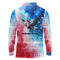USA Christmas Long Sleeve Polo Shirt with Santa Eagle Red White Blue Snowflake Pattern and American Flag - Wonder Print Shop