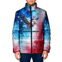 USA Christmas Padded Jacket with Santa Eagle Red White Blue Snowflake Pattern and American Flag - Wonder Print Shop