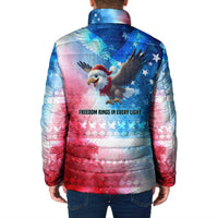 USA Christmas Padded Jacket with Santa Eagle Red White Blue Snowflake Pattern and American Flag - Wonder Print Shop