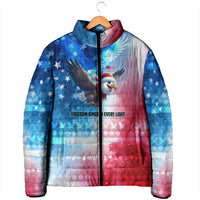 USA Christmas Padded Jacket with Santa Eagle Red White Blue Snowflake Pattern and American Flag - Wonder Print Shop