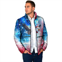 USA Christmas Padded Jacket with Santa Eagle Red White Blue Snowflake Pattern and American Flag - Wonder Print Shop