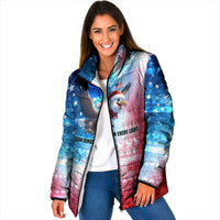 USA Christmas Padded Jacket with Santa Eagle Red White Blue Snowflake Pattern and American Flag - Wonder Print Shop