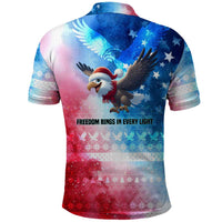 USA Christmas Polo Shirt with Santa Eagle Red White Blue Snowflake Pattern and American Flag - Wonder Print Shop