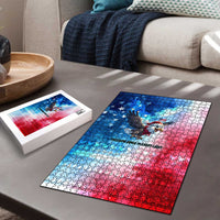 USA Christmas Puzzle with Santa Eagle Red White Blue Snowflake Pattern and American Flag - Wonder Print Shop