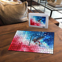 USA Christmas Puzzle with Santa Eagle Red White Blue Snowflake Pattern and American Flag - Wonder Print Shop