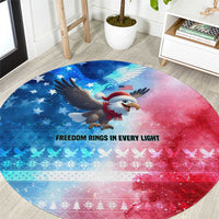 USA Christmas Round Carpet with Santa Eagle Red White Blue Snowflake Pattern and American Flag - Wonder Print Shop