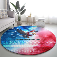 USA Christmas Round Carpet with Santa Eagle Red White Blue Snowflake Pattern and American Flag - Wonder Print Shop