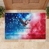 USA Christmas Rubber Doormat with Santa Eagle Red White Blue Snowflake Pattern and American Flag - Wonder Print Shop