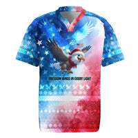 USA Christmas Rugby Jersey with Santa Eagle Red White Blue Snowflake Pattern and American Flag - Wonder Print Shop